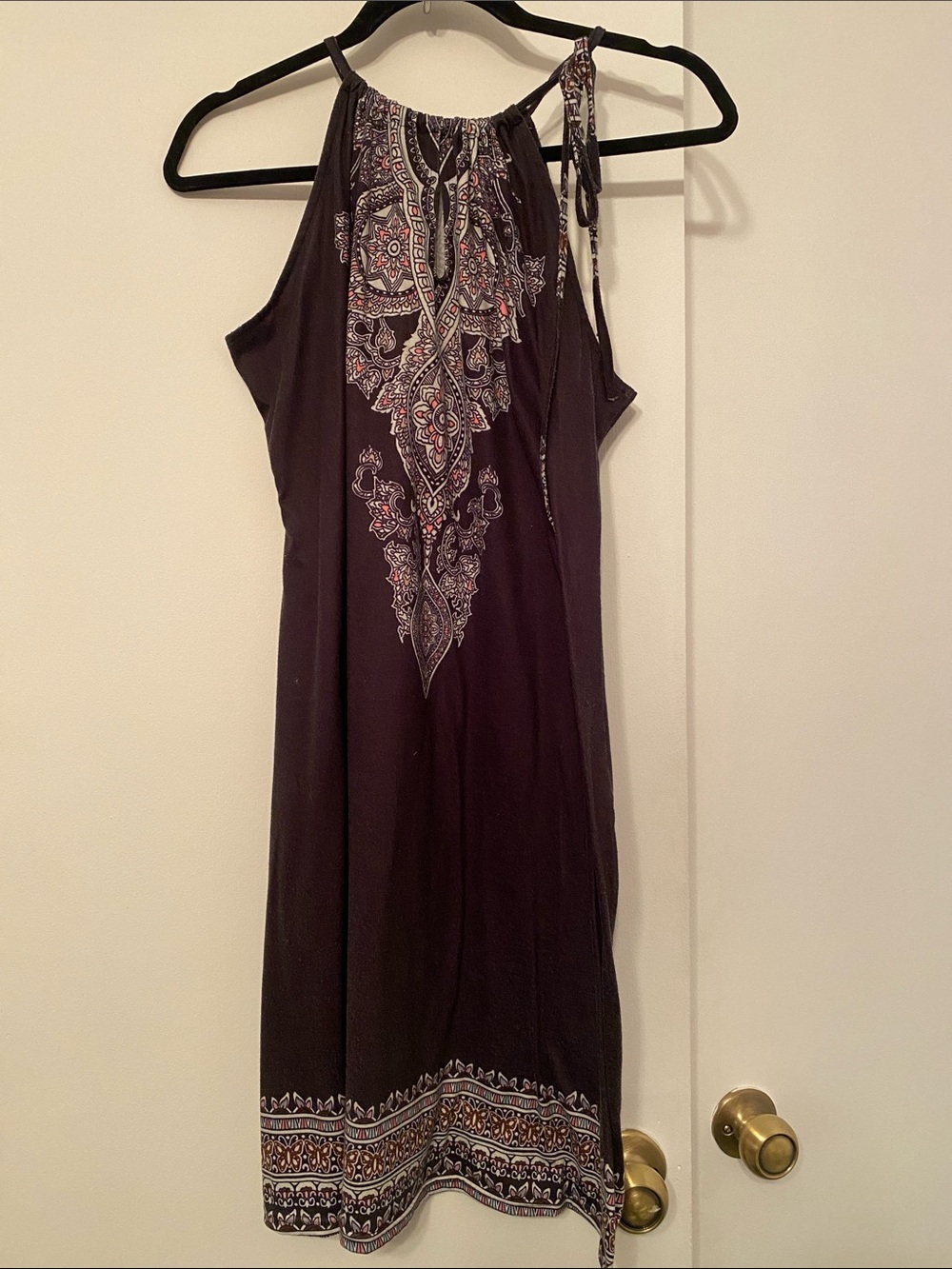 Sleeveless Black Paisley Halter Dress